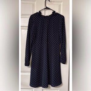 H&M Women’s Size 8 Dark Blue Dress with White Dots Long Sleeve
